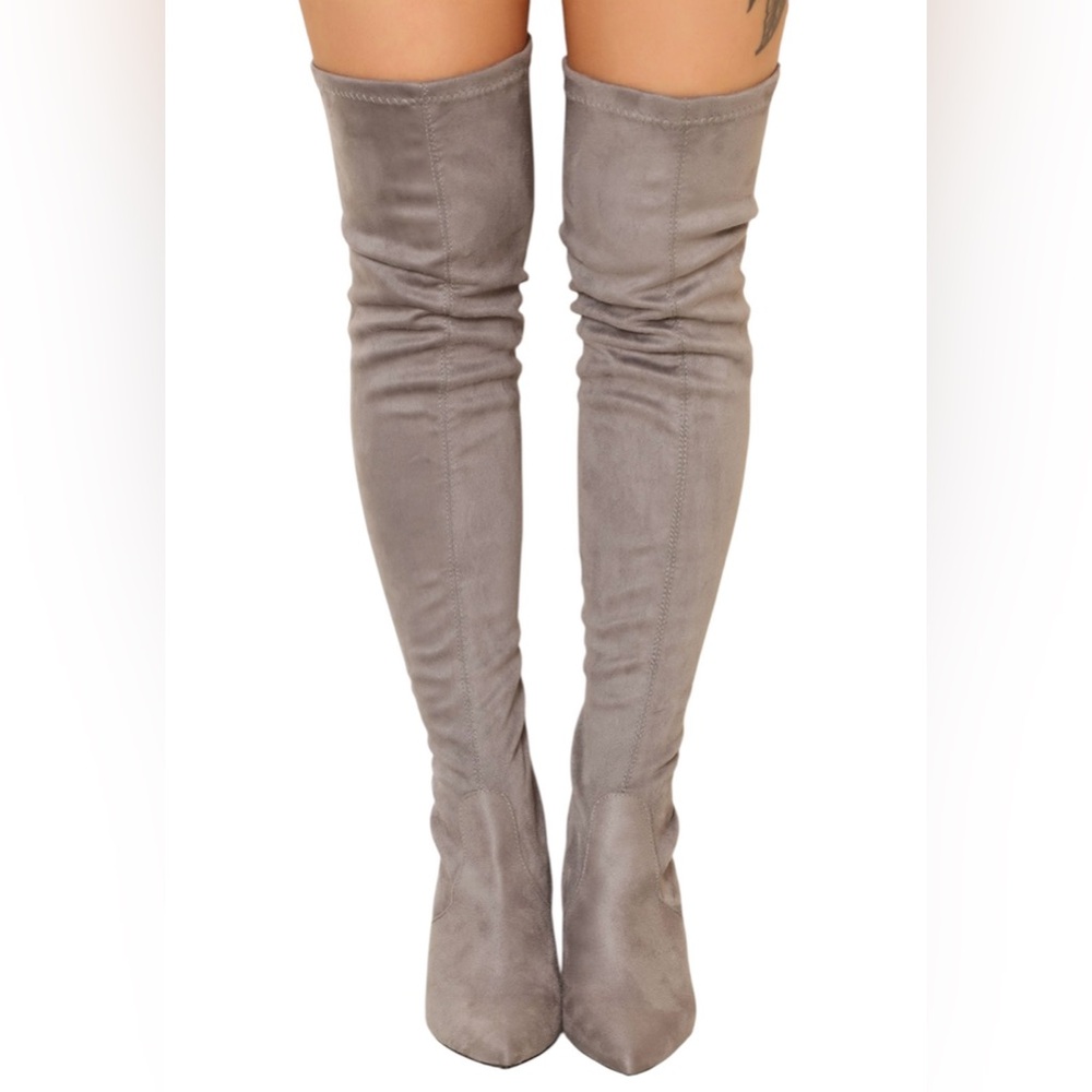 Elegant Gray Over-the-Knee  Suede Boots